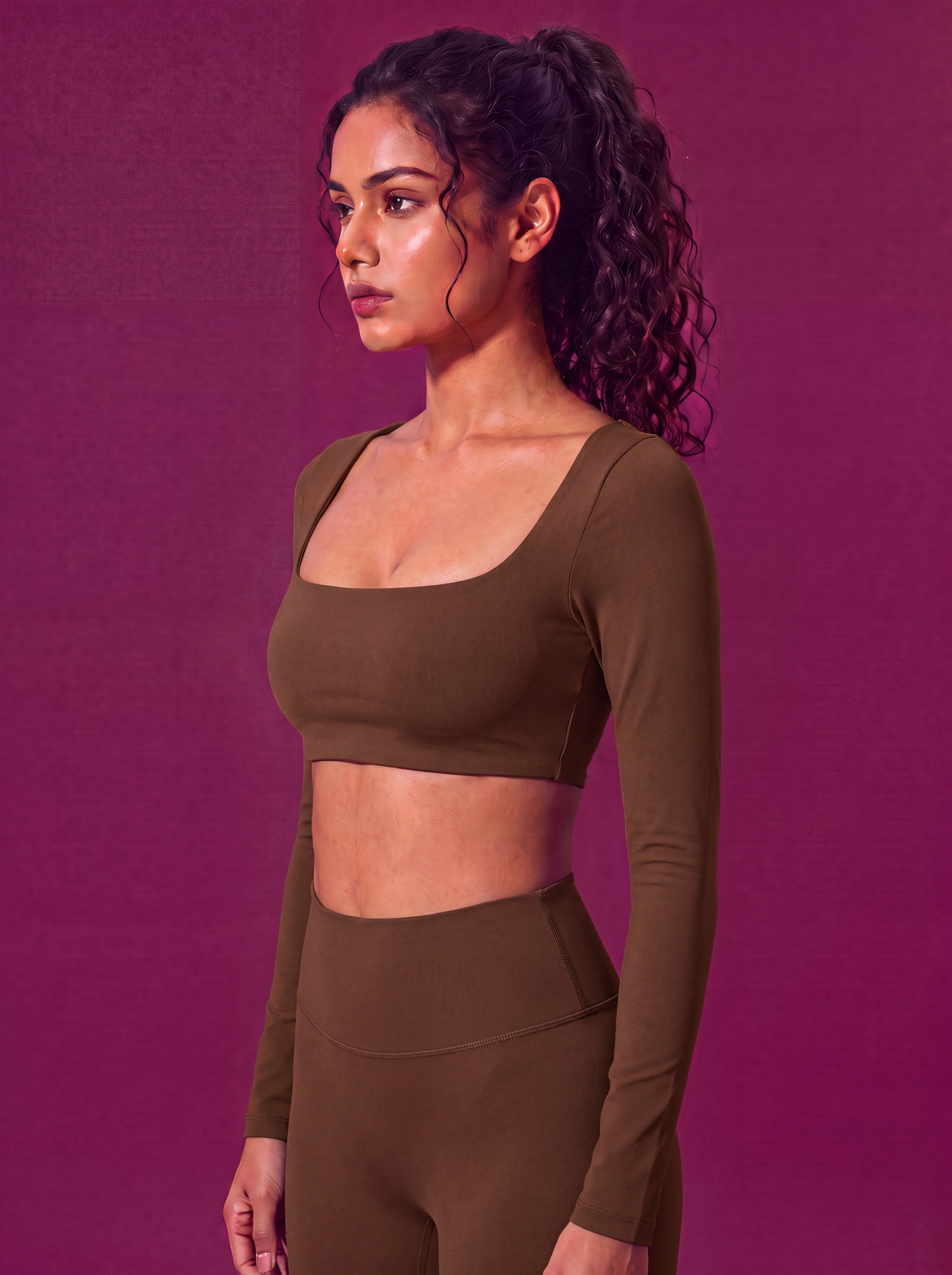 CurveSculpt Square-Neck Full Sleeves Padded Crop Top