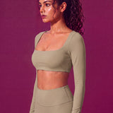 CurveSculpt Square-Neck Full Sleeves Padded Crop Top