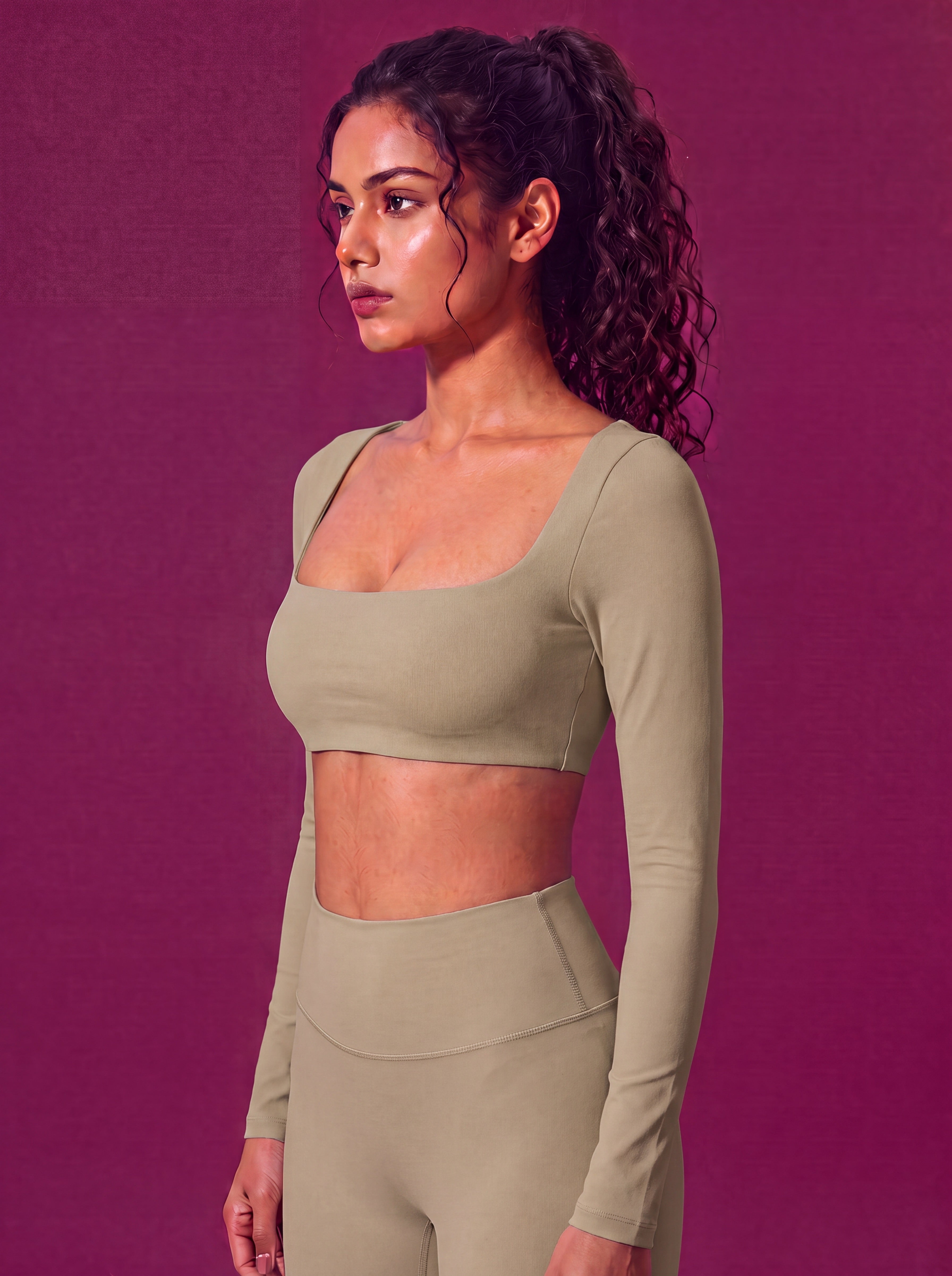 CurveSculpt Square-Neck Full Sleeves Padded Crop Top