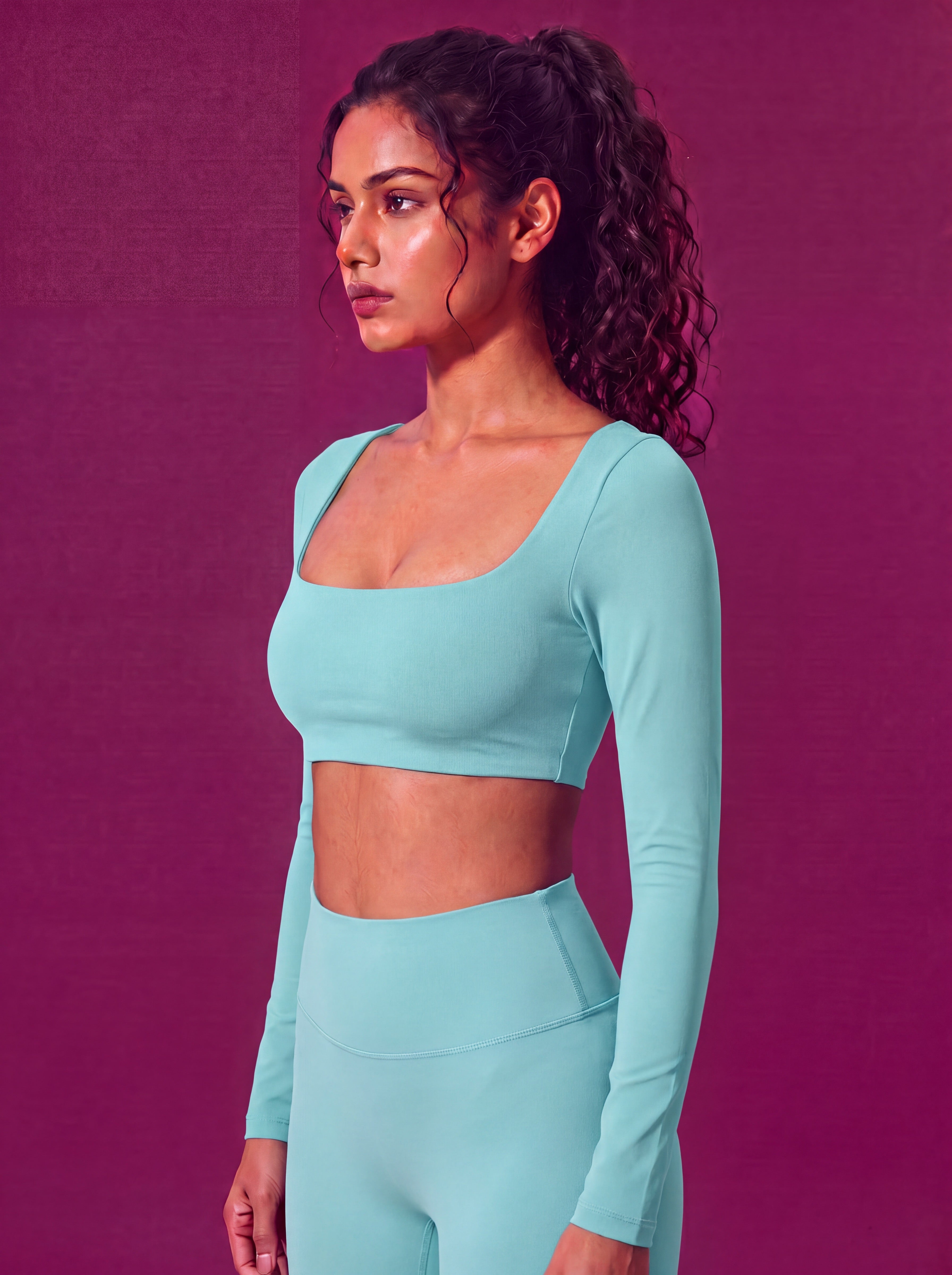 CurveSculpt Square-Neck Full Sleeves Padded Crop Top