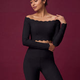 Scallopé Off-Shoulder Long Sleeve padded Crop Top