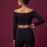 Scallopé Off-Shoulder Long Sleeve padded Crop Top
