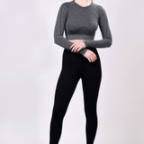 LuxeFit Seamless Long-Sleeve Crop Top - Grey