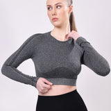 LuxeFit Seamless Long-Sleeve Crop Top - Grey
