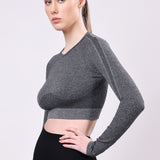 LuxeFit Seamless Long-Sleeve Crop Top - Grey