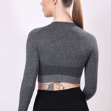 LuxeFit Seamless Long-Sleeve Crop Top - Grey
