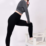 LuxeFit Seamless Long-Sleeve Crop Top - Grey