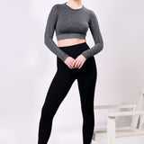 LuxeFit Seamless Long-Sleeve Crop Top - Grey
